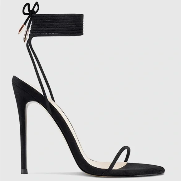 Femme LA Barely There Lace Up Heel - Noir - Picture 1 of 6